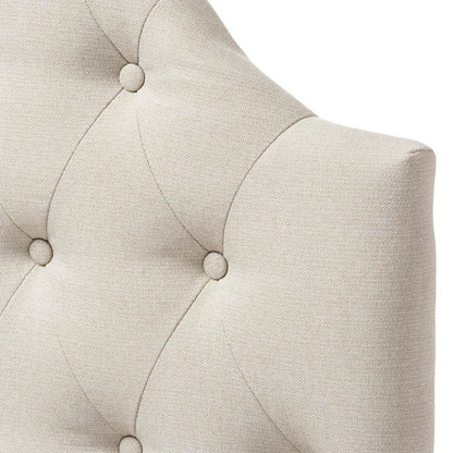 Light Beige Fabric Upholstered Button-Tufted Scalloped Twin Size Headboard