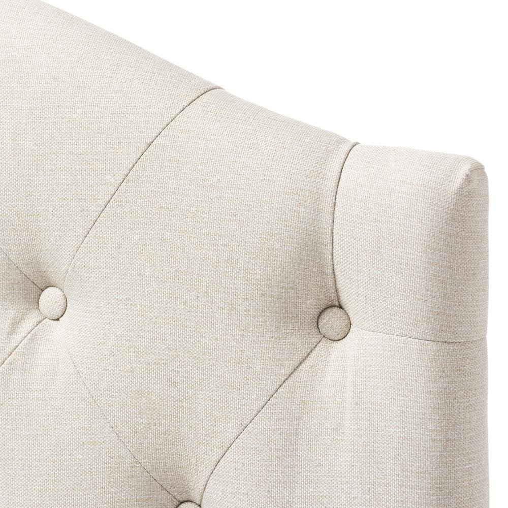 Light Beige Fabric Upholstered Button-Tufted Scalloped Twin Size Headboard