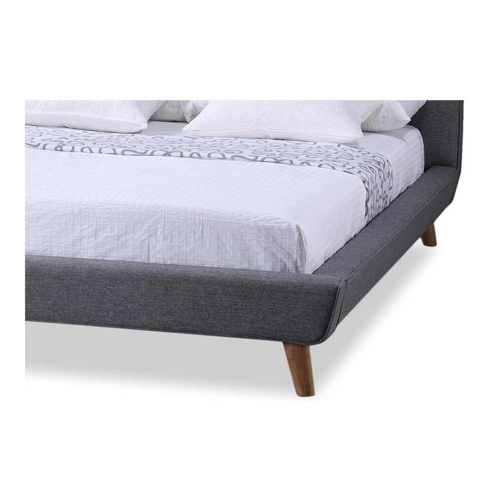 Mid-century Grey Fabric Upholstered Queen Size Platform Bed