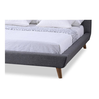 Mid-century Grey Fabric Upholstered Queen Size Platform Bed