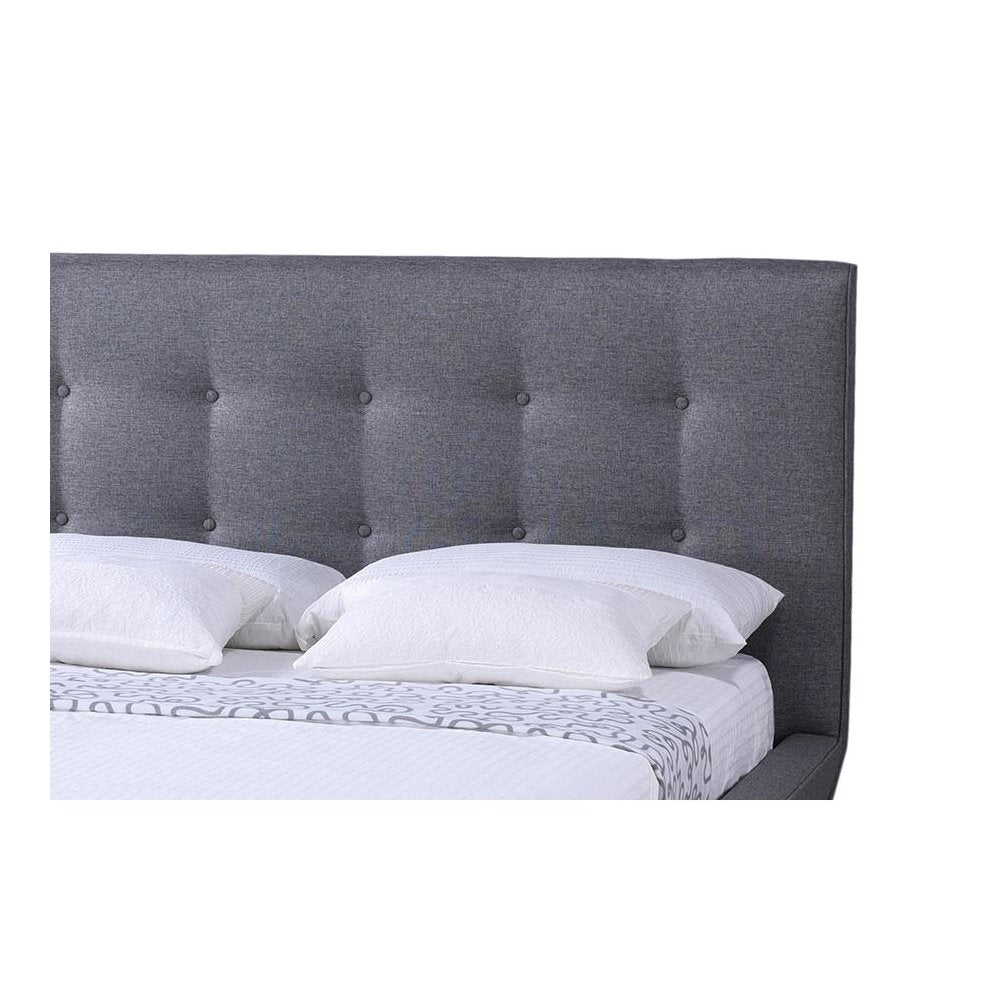 Mid-century Grey Fabric Upholstered Queen Size Platform Bed