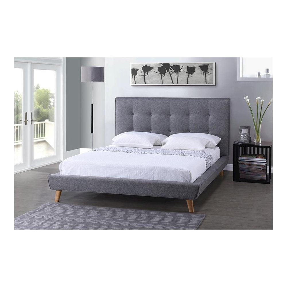 Mid-century Grey Fabric Upholstered Queen Size Platform Bed