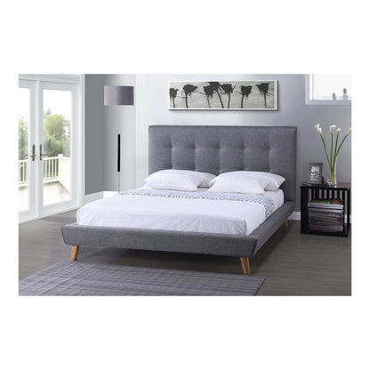 Mid-century Grey Fabric Upholstered Queen Size Platform Bed