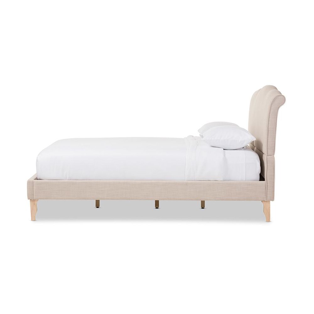 Fannie French Classic Modern Style Beige Linen Fabric Full Size Platform Bed
