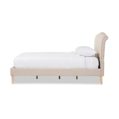 Fannie French Classic Modern Style Beige Linen Fabric Full Size Platform Bed