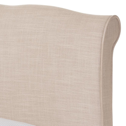 Fannie French Classic Modern Style Beige Linen Fabric King Size Platform Bed
