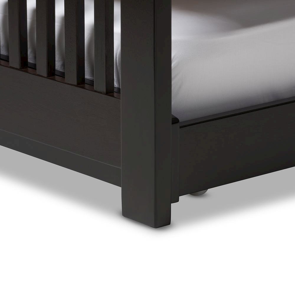 Hevea Twin Size Dark Brown Solid Wood Platform Bed with Guest Trundle Bed