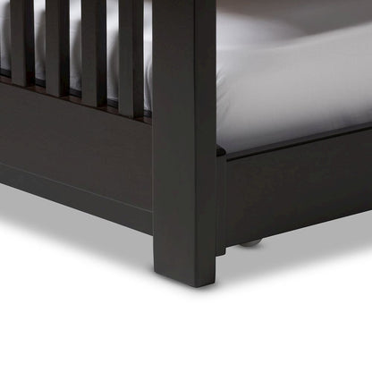 Hevea Twin Size Dark Brown Solid Wood Platform Bed with Guest Trundle Bed