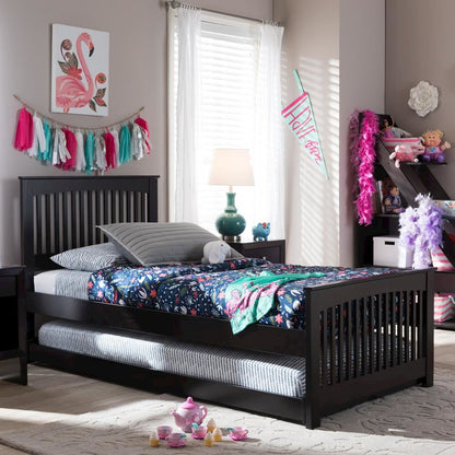 Hevea Twin Size Dark Brown Solid Wood Platform Bed with Guest Trundle Bed