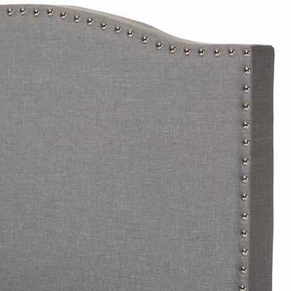 Grey Fabric Upholstered Twin Size Arched Bed with Nail Heads