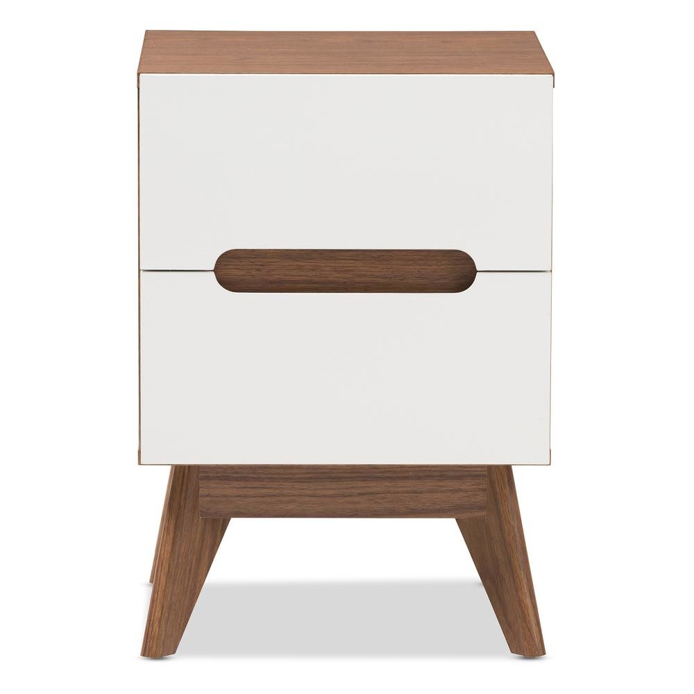 Calypso Mid-Century Modern White and Walnut Wood 3-Drawer Storage Nightstand