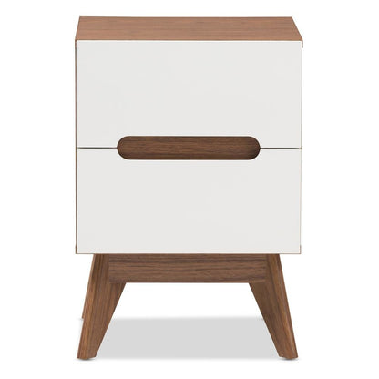 Calypso Mid-Century Modern White and Walnut Wood 3-Drawer Storage Nightstand