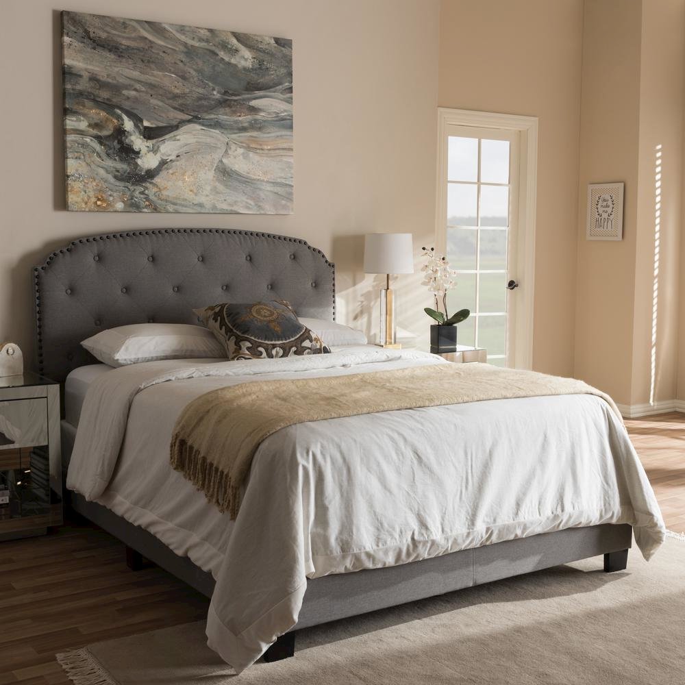 Lexi Modern and Contemporary Light Grey Fabric Upholstered Queen Size Bed