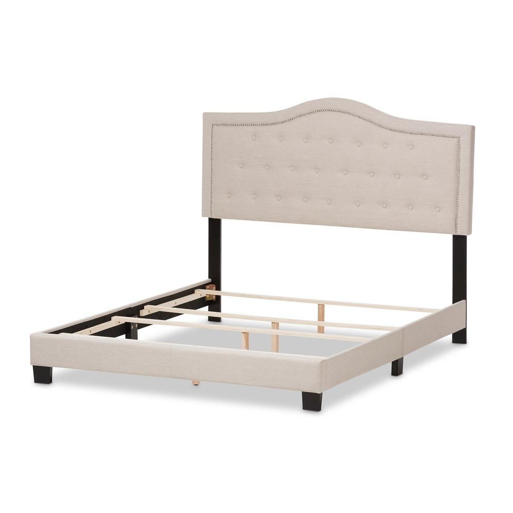 Emerson Modern and Contemporary Light Beige Fabric Upholstered Full Size Bed