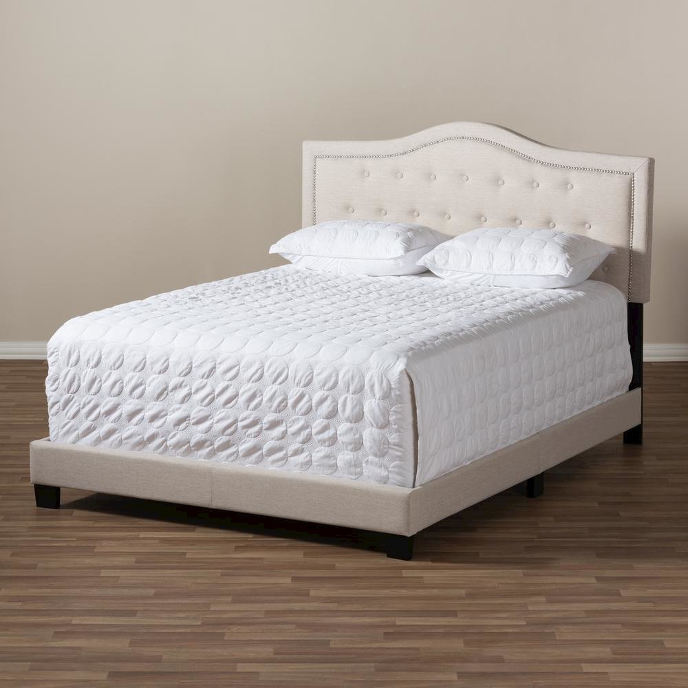 Emerson Modern and Contemporary Light Beige Fabric Upholstered Full Size Bed