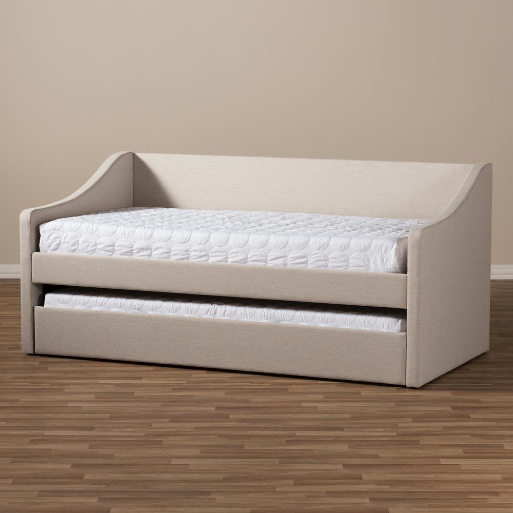 Beige Fabric Upholstered Daybed with Guest Trundle Bed