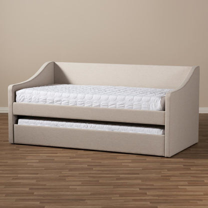 Beige Fabric Upholstered Daybed with Guest Trundle Bed