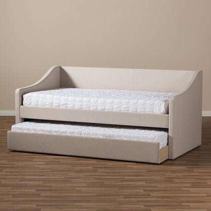 Beige Fabric Upholstered Daybed with Guest Trundle Bed
