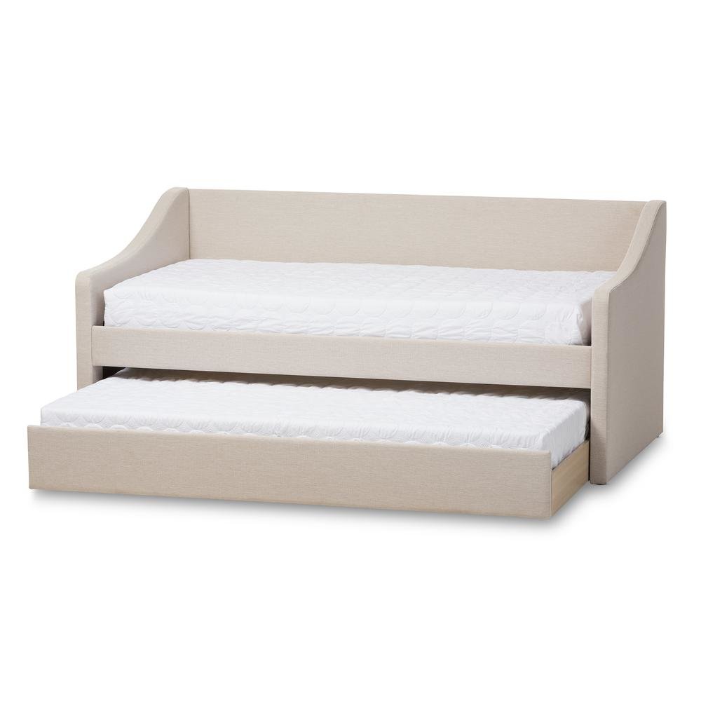 Beige Fabric Upholstered Daybed with Guest Trundle Bed