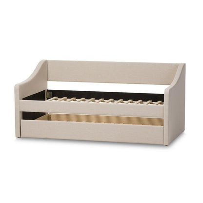 Beige Fabric Upholstered Daybed with Guest Trundle Bed