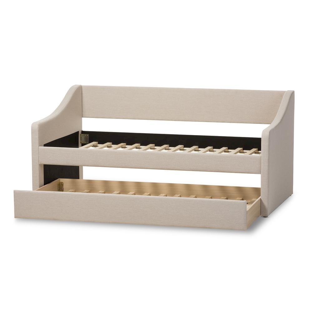 Beige Fabric Upholstered Daybed with Guest Trundle Bed