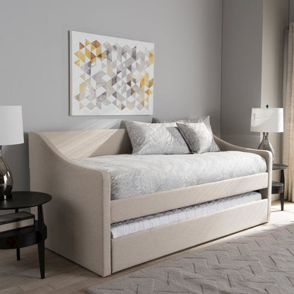 Beige Fabric Upholstered Daybed with Guest Trundle Bed
