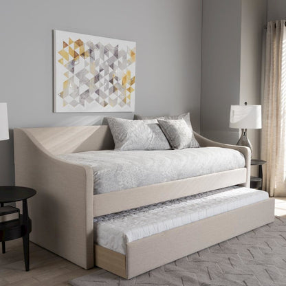 Beige Fabric Upholstered Daybed with Guest Trundle Bed