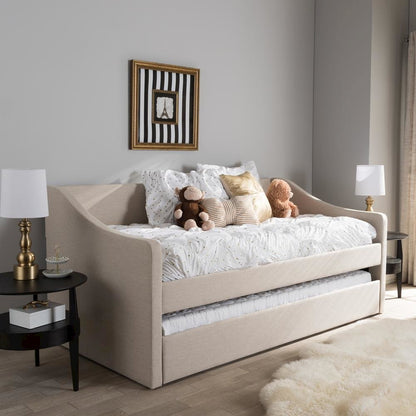 Beige Fabric Upholstered Daybed with Guest Trundle Bed