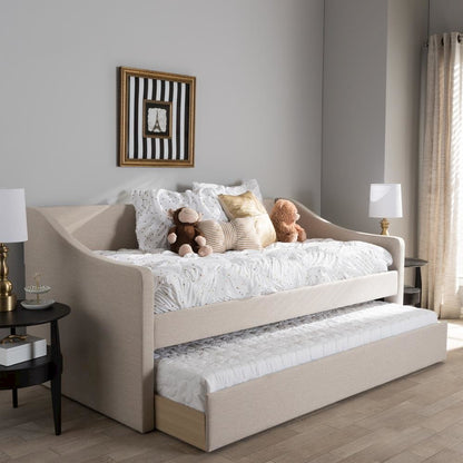 Beige Fabric Upholstered Daybed with Guest Trundle Bed