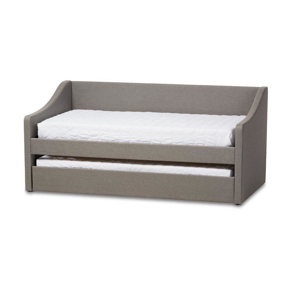 Grey Fabric Upholstered Daybed with Guest Trundle Bed