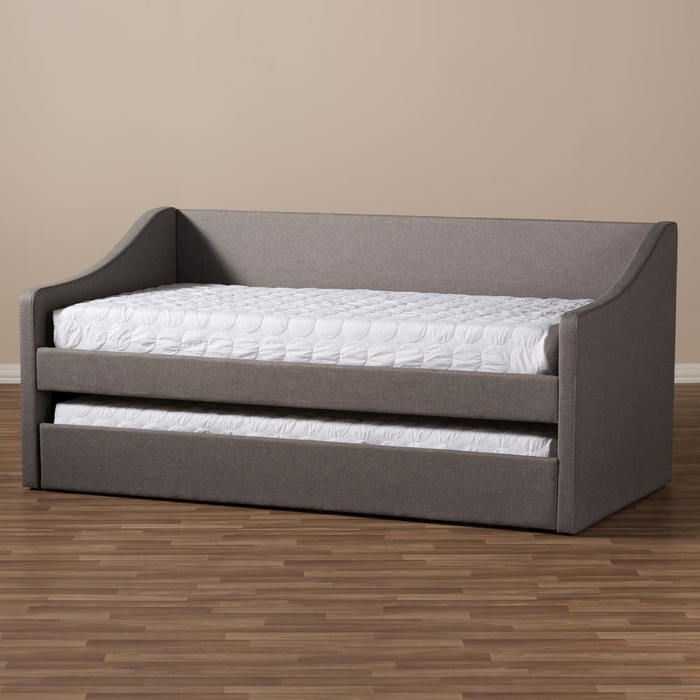 Grey Fabric Upholstered Daybed with Guest Trundle Bed