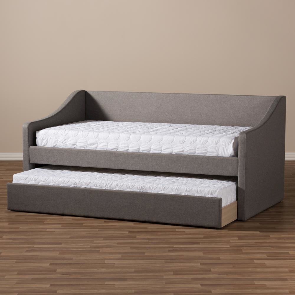Grey Fabric Upholstered Daybed with Guest Trundle Bed