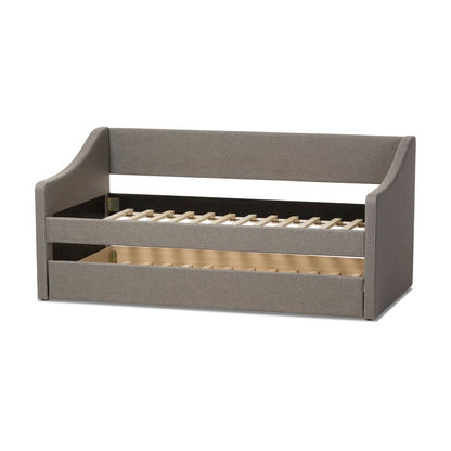 Grey Fabric Upholstered Daybed with Guest Trundle Bed