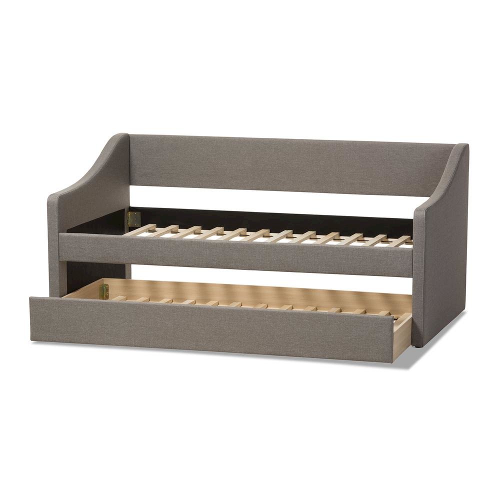 Grey Fabric Upholstered Daybed with Guest Trundle Bed