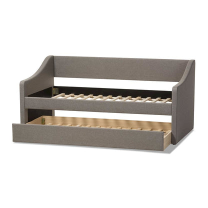 Grey Fabric Upholstered Daybed with Guest Trundle Bed