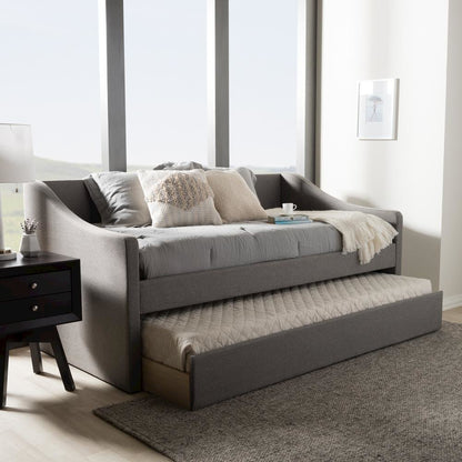 Grey Fabric Upholstered Daybed with Guest Trundle Bed