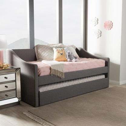 Grey Fabric Upholstered Daybed with Guest Trundle Bed