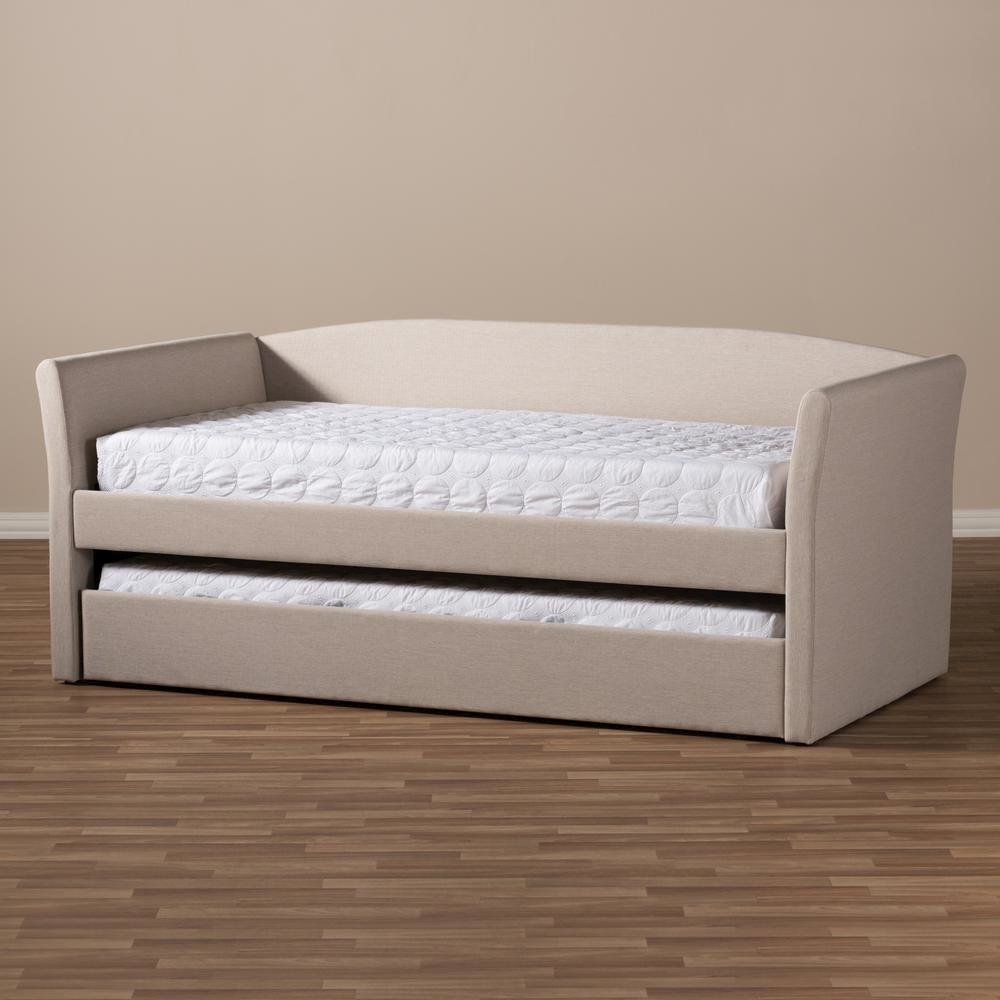 Beige Fabric Upholstered Daybed with Guest Trundle Bed