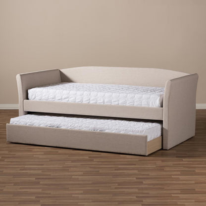 Beige Fabric Upholstered Daybed with Guest Trundle Bed