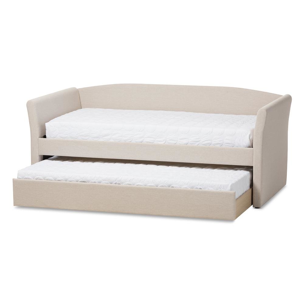Beige Fabric Upholstered Daybed with Guest Trundle Bed