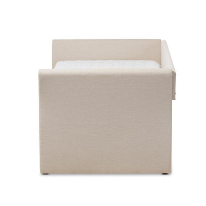 Beige Fabric Upholstered Daybed with Guest Trundle Bed