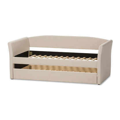 Beige Fabric Upholstered Daybed with Guest Trundle Bed