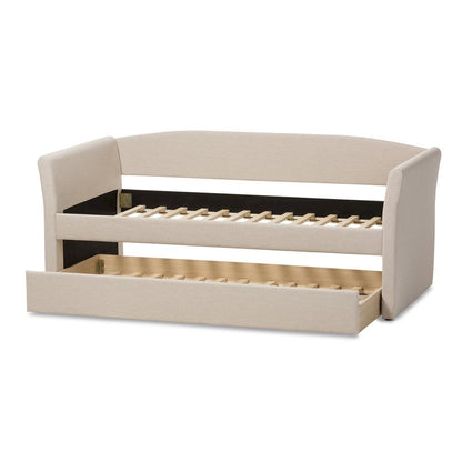 Beige Fabric Upholstered Daybed with Guest Trundle Bed