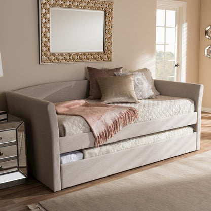 Beige Fabric Upholstered Daybed with Guest Trundle Bed