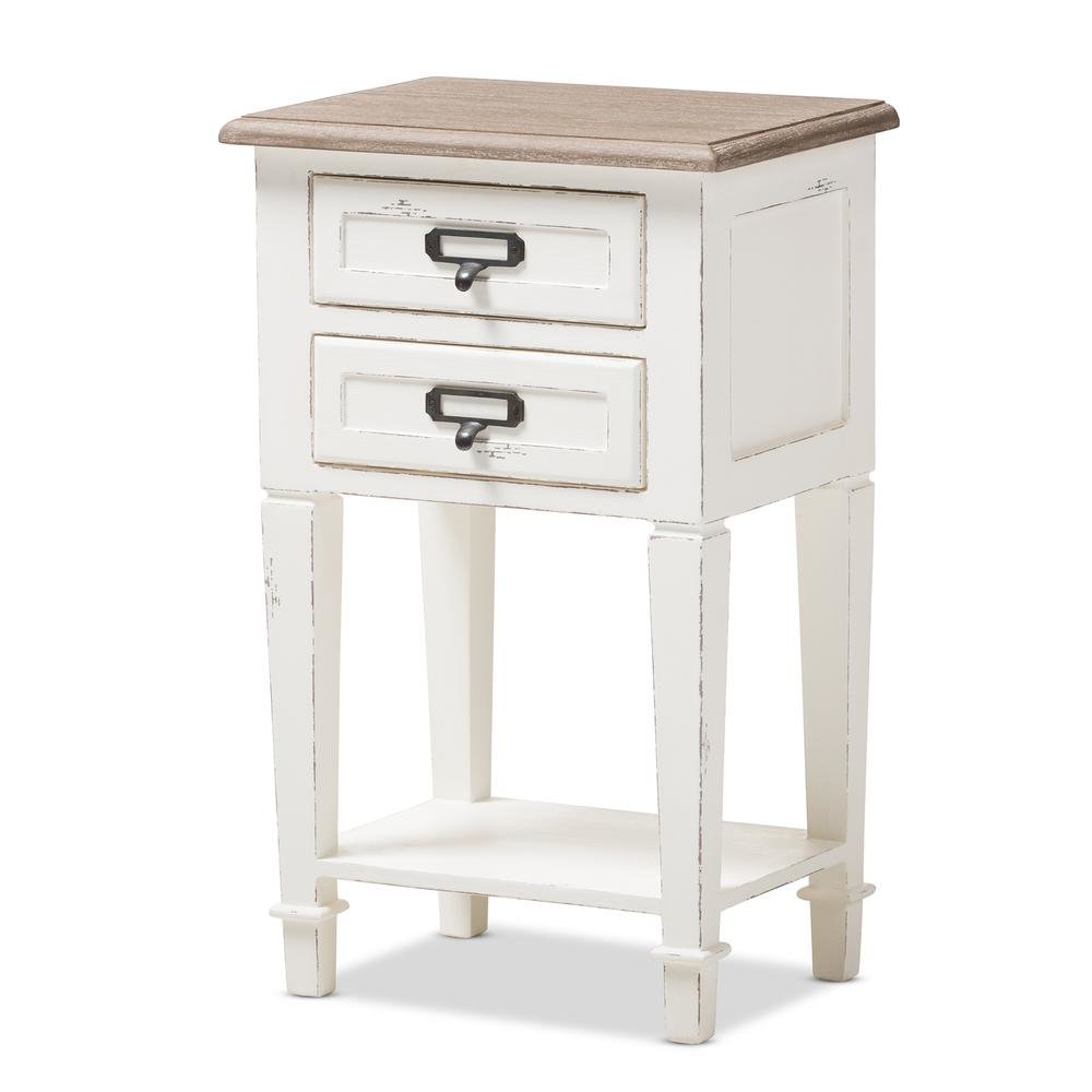 Weathered Oak and White Wash Distressed Finish Wood Nightstand
