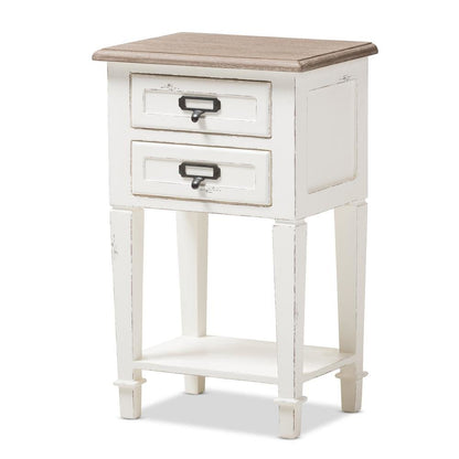 Weathered Oak and White Wash Distressed Finish Wood Nightstand