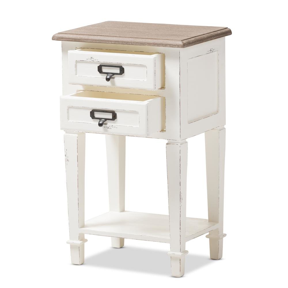 Weathered Oak and White Wash Distressed Finish Wood Nightstand
