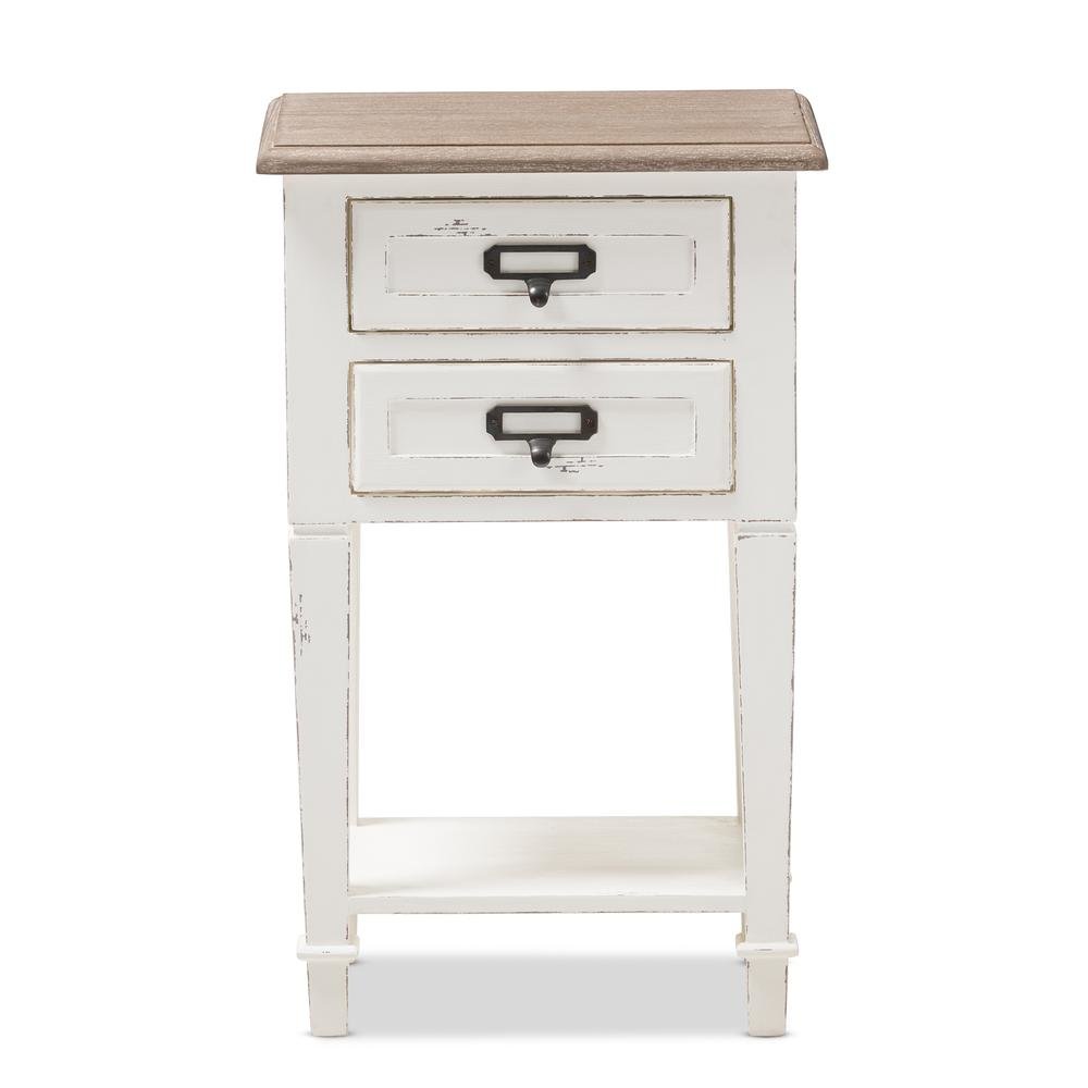 Weathered Oak and White Wash Distressed Finish Wood Nightstand