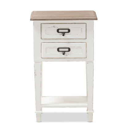 Weathered Oak and White Wash Distressed Finish Wood Nightstand