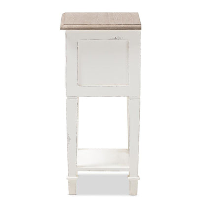 Weathered Oak and White Wash Distressed Finish Wood Nightstand